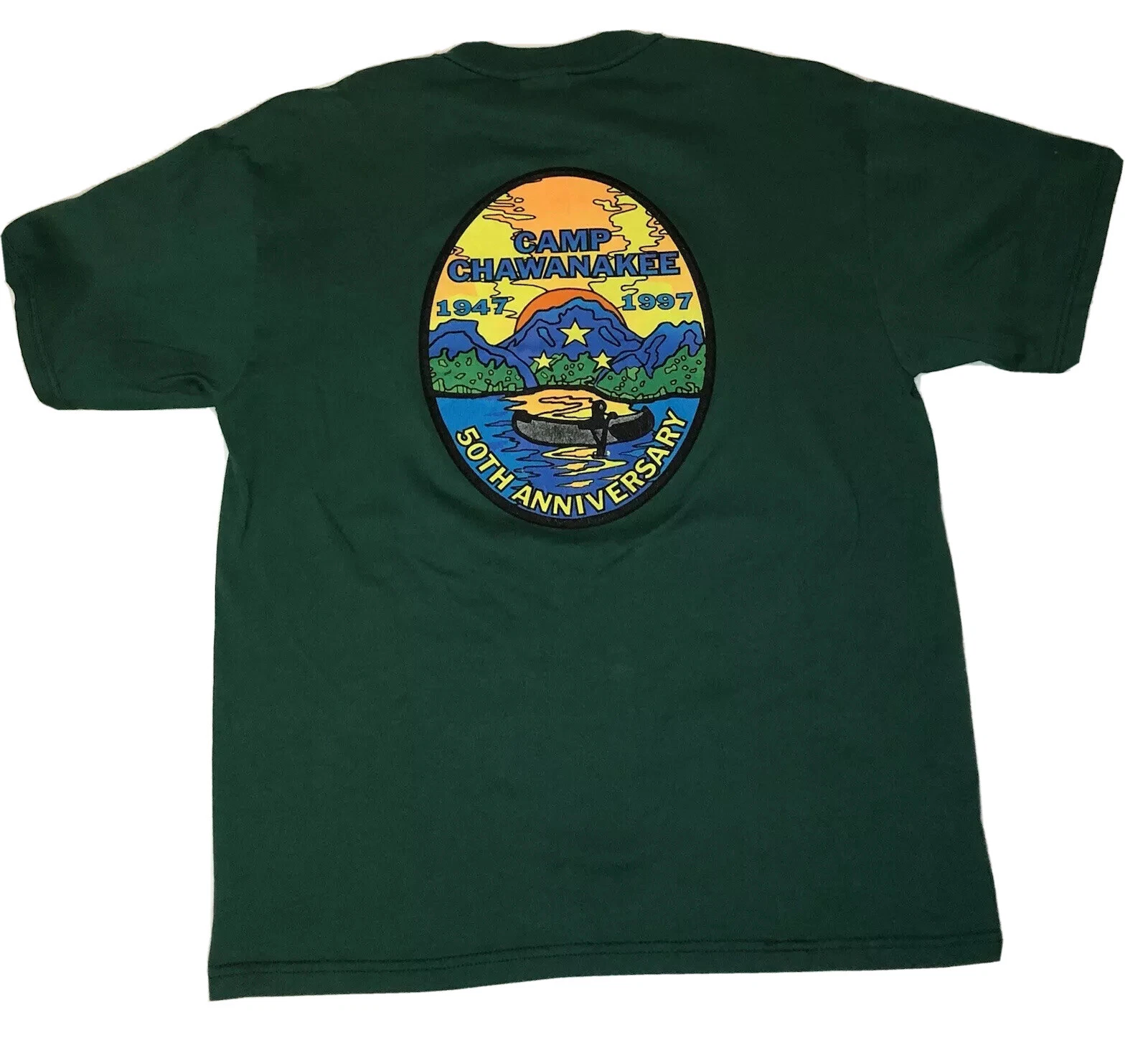 Camp Chawanakee Vtg Mens Shirt L Green 1947 To 1997 50th Sequoia Council Canoe