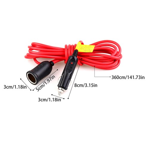 12V 24V Car Cigarette Lighter Extension Cord 3.6 M Socket Female Socket Plug - Picture 3 of 9