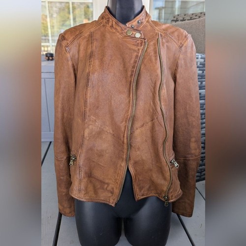 Ralph Lauren  Lamb Leather Jacket Top Grain Mahogany Brown Woman's  Size 8 . - Picture 2 of 19