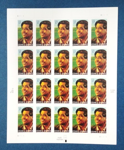 37 cent stamps Cesar Chavez sheet pane of 20