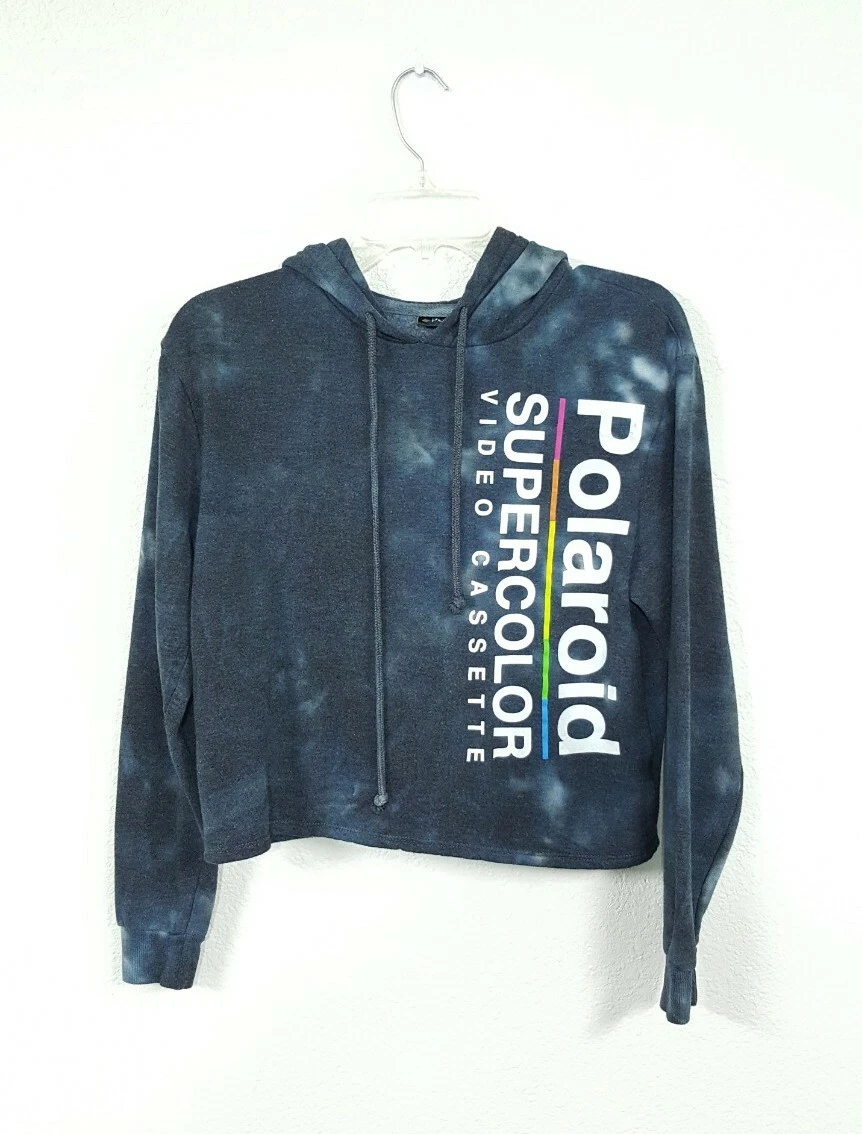 Polaroid Video Logo Acid Wash Crop Hoodie Sweater Women s Size XS