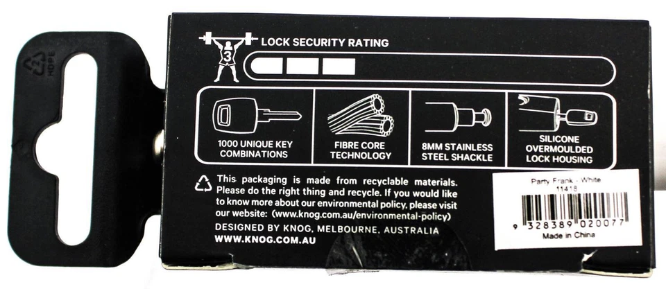 KNOG PARTY FRANK 620mm Cable Bike Lock With Bracket White Keyed Steel NEW - Image 4 of 4