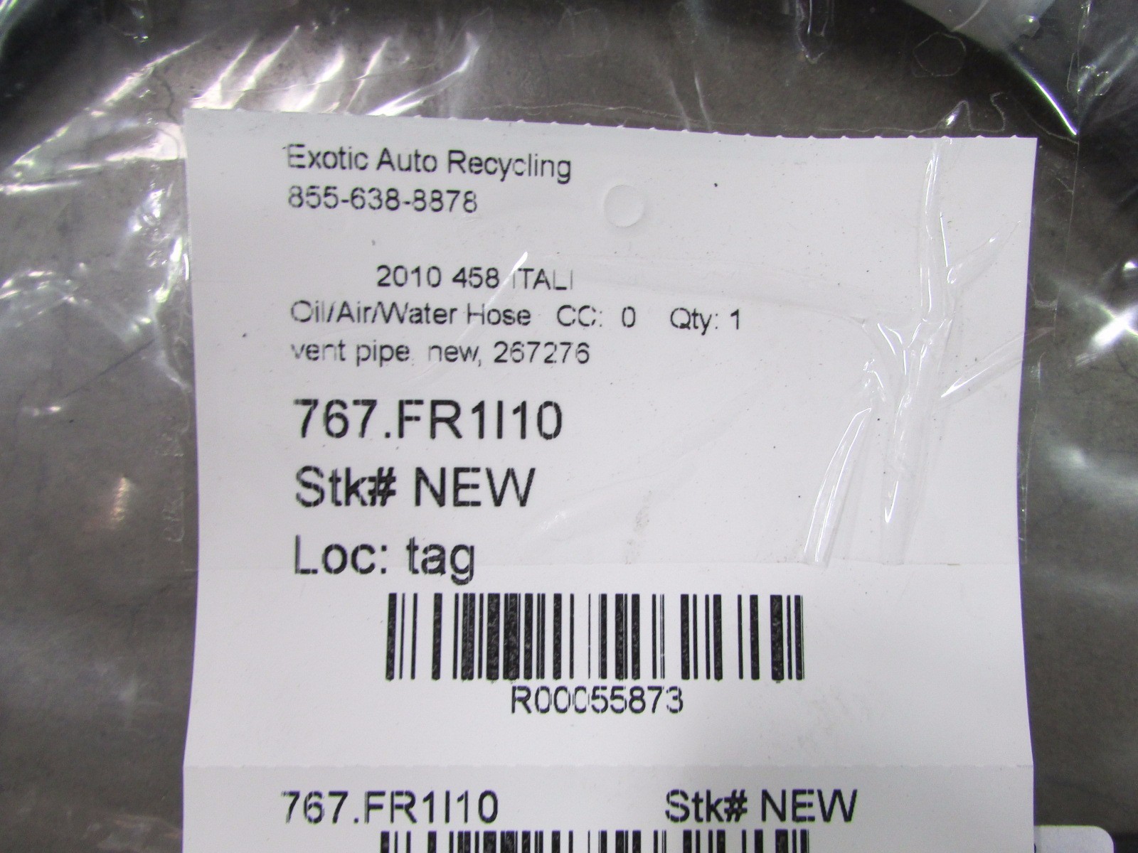 Ferrari 458, Radiator Vent Pipe, New, P/N 267276