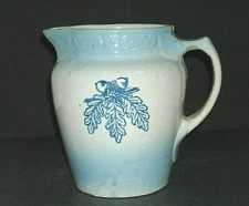 Blue & White Stoneware Stenciled "ACORN" Pitcher - Brush McCoy Pottery Ohio OH