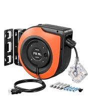 DEWENWILS 75FT Heavy Duty Cord Reel 14/3 SJTOW 6 Outlets Retractable