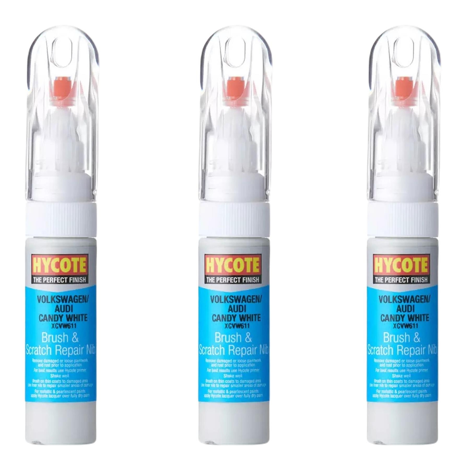 Hycote Colour Touch Up Brush Paint XCVW611 Volkswagen Candy White 12.5ml x3