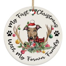My First Christmas Greyhound Dog With Deer Anlters Ornament Gift Decor Hanging