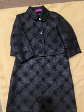 VALENTINO RED Black Jacquard DRESS & CROPPED SWING JACKET SUIT UK 12 US8