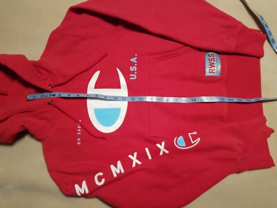 Vtg Champion Reverse Weave RWSS Red Hoodie Sweatshirt Size Small