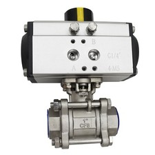 Double Acting Pneumatic Actuated 3-piece Full Port Ball Valve NPT 1'' SS