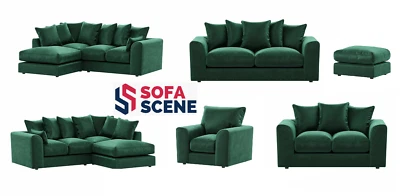 Emerald Green Plush Fabric Corner Sofa Left Right Hand 3 2 Seater Swivel Chair