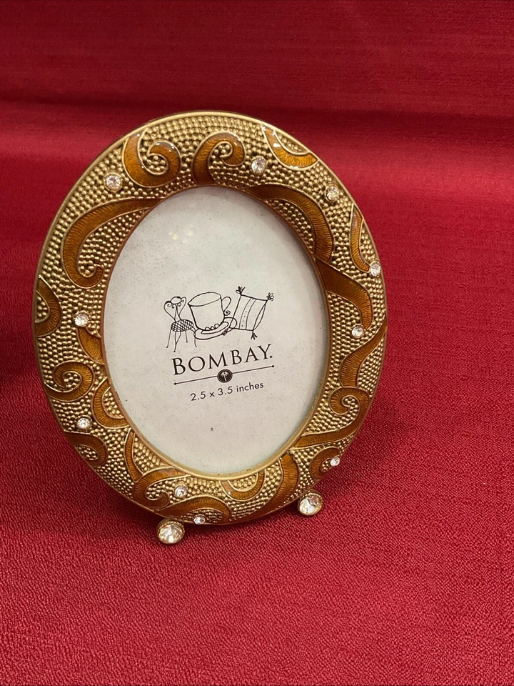 Set of 3 BOMBAY 2.5" x 3.5" Enamel & Rhinestones Oval Photo Frames Box Beautiful - Image 3 of 4