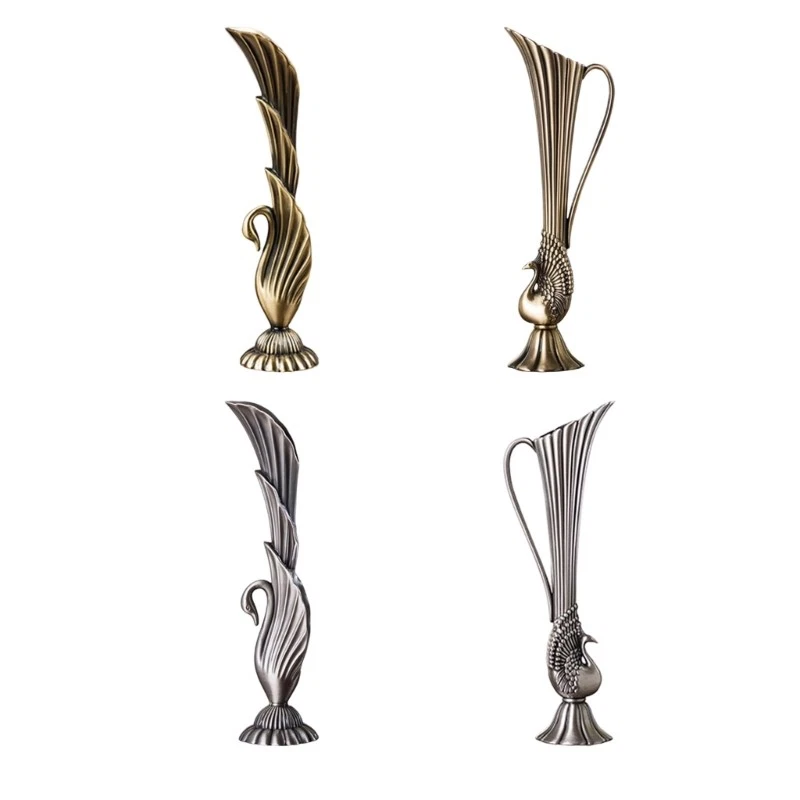 Antique Peacocks Carving Metal Vases Centerpieces Decors Living Space Flower Pot