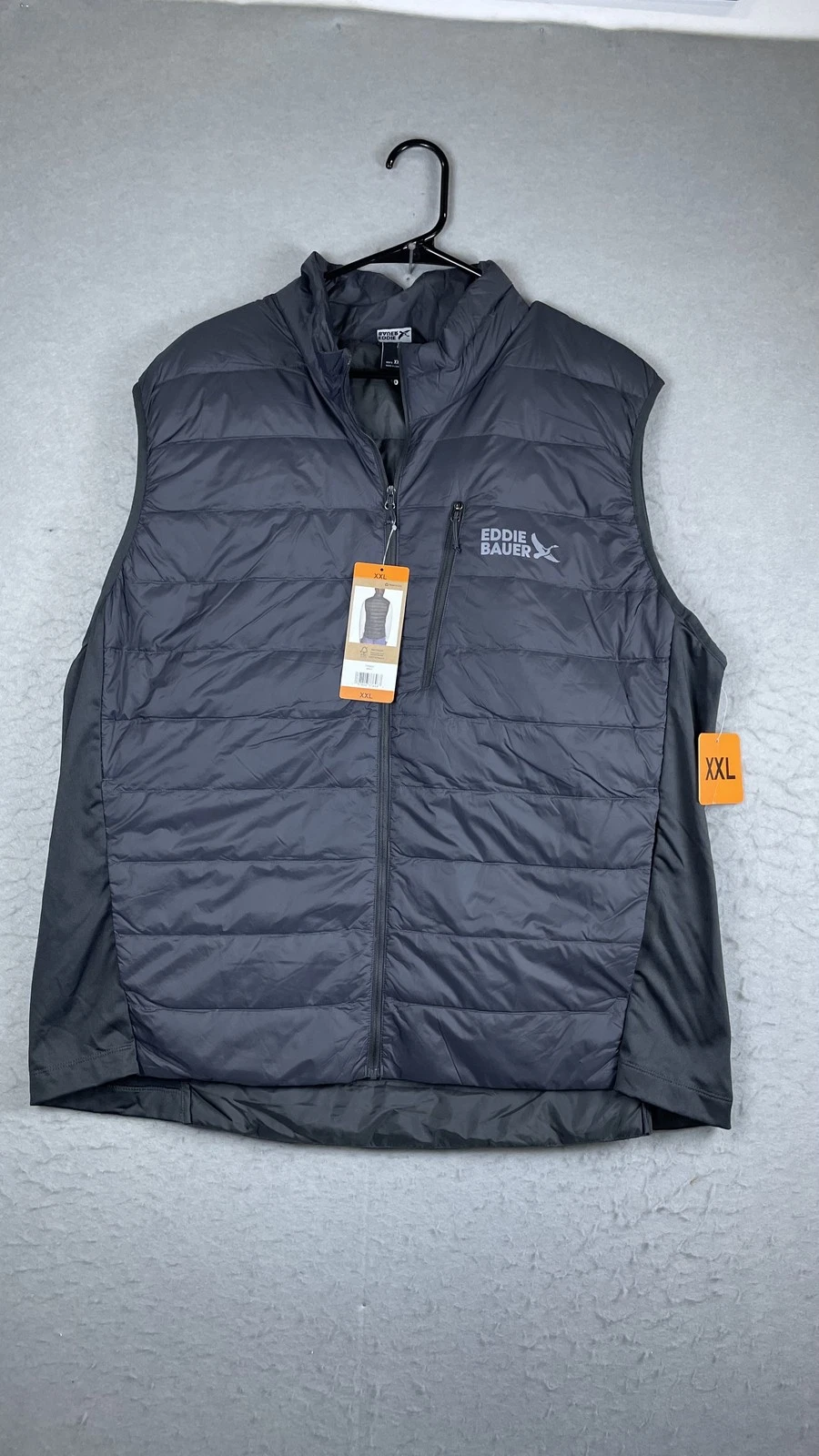 Eddie Bauer Vest Mens 2XL Gray Down Puffer Full Zip StormRepel Outdoor Hiking