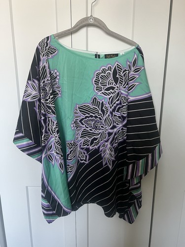 NWT Bob Mackie Wearable Art Floral Striped Poncho Caftan - Coral womens plus 2X - Bild 5 von 5