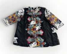 Poeme by Citron Women’s Paisley & Floral Silk Blend 3/4 Sleeve blouse XXL 