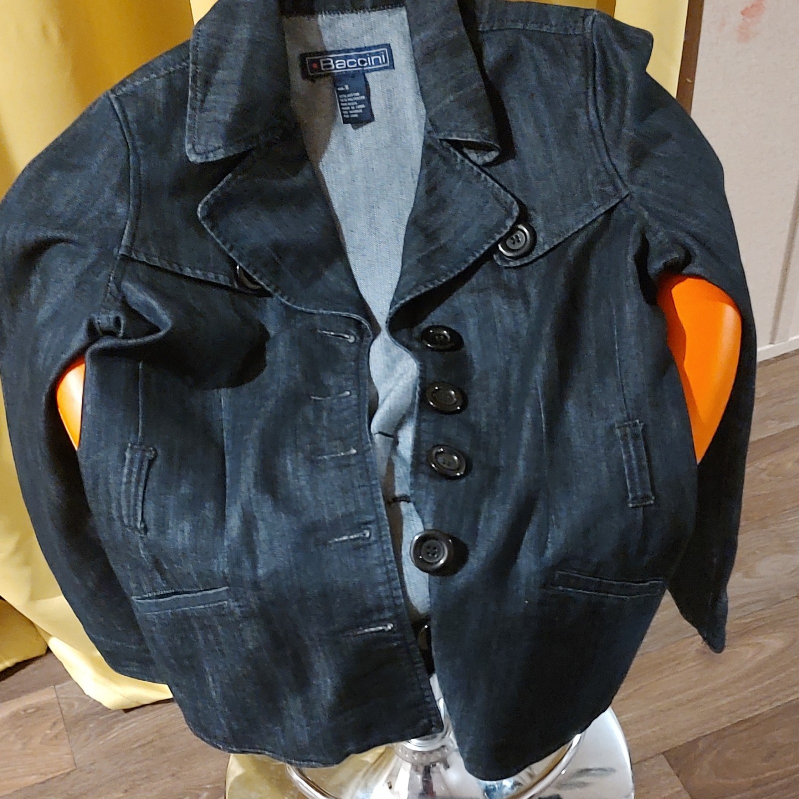 Baccini Dark Blue Button Front Collared Lined Sho… - image 1