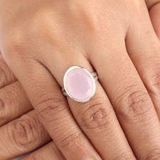 Rose Chalcedony Gemstone 925 Sterling Silver Jewelry Handmade Partywear Ring