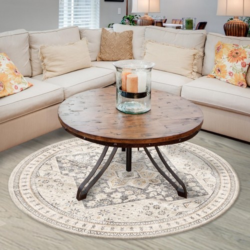Round 6ft Washable Area Rug, Multi Circle 6x6 Chenille Accent Rug, Kitchen Li...