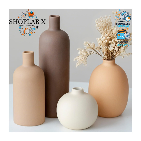 Vasen-Set 4-Teilig Keramik Morandi-Farben Minimalistische Tischdekoration Boho-image