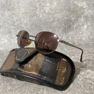 Lunettes de soleil Fendi Zucca monture ovale en métal marron année 2000 vinta... - Photo 1/4