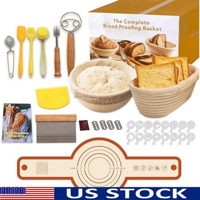 Sourdough Baking Kit Bread Tools Proofing Baskets Dough Whisk Lame Set New