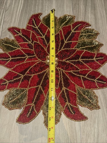 St Nicholas Heavy Beaded Decorative Placemat Christmas Motif Poinsettia Set Of 6 - Picture 3 of 9