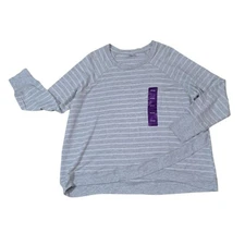 Active Life Women's Heather Grey Striped Pullover Top Long Sleeve Plus Sz XXL