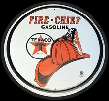 Texaco Fire Chief Gasoline Embossed Tin Metal Sign 11.75 Inch Round Reproduction