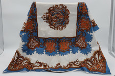Vintage Acetate Scarf Blue Cream Baroque Equestrian Print Square 26.5  Japan