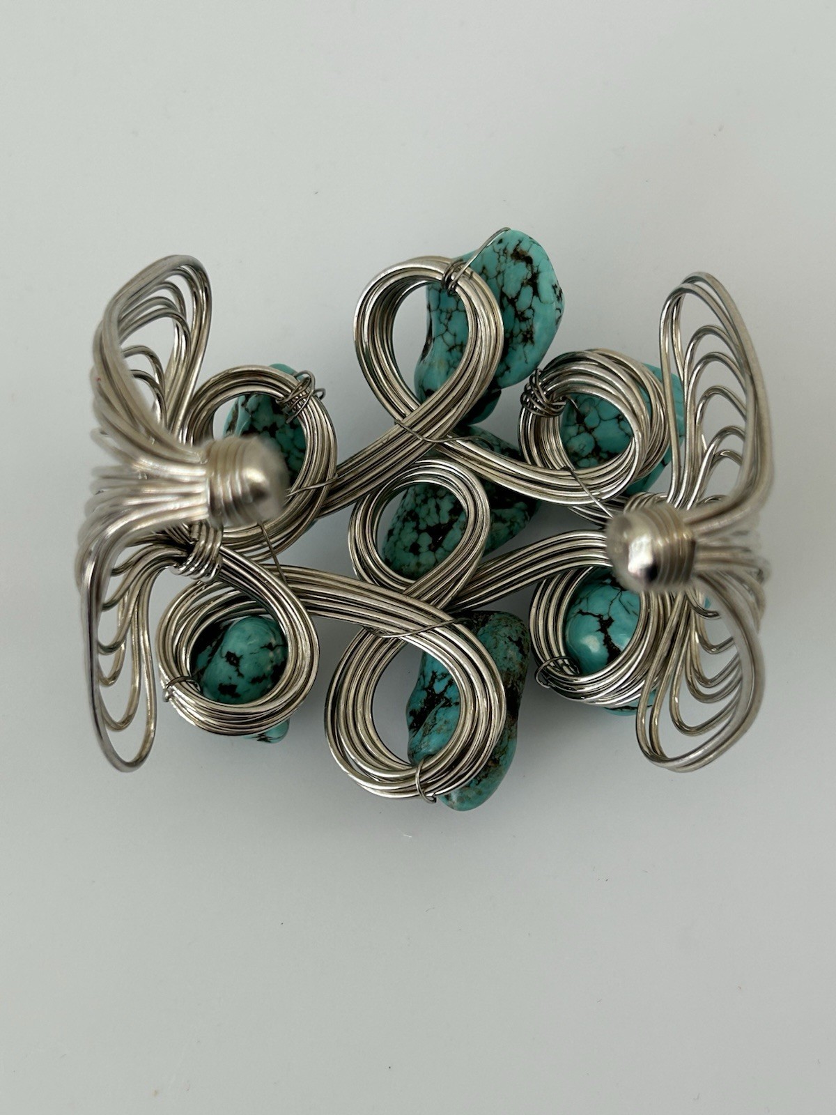 Statement Wire Cuff Bracelet Turquoise Nugget Sto… - image 8