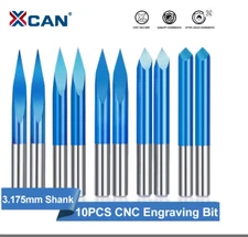 XCAN 10pcs 3-Edge Pyramid CNC Engraving Bits 3.175mm Shank Carbide Cutter