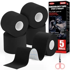 5 Rolls Kinesiology Tape 2 inch x 16.4 Feet Waterproof Athletic Tape Uncut Ki...
