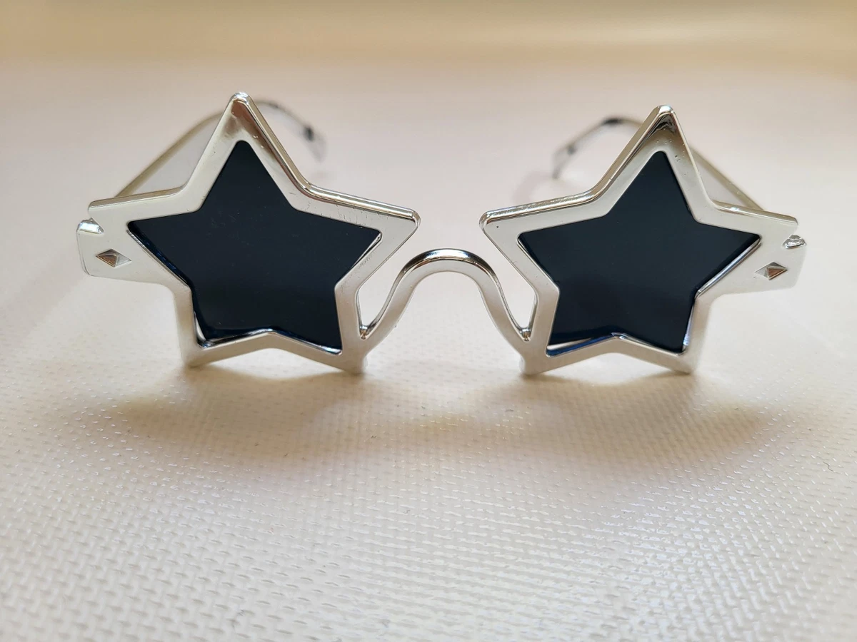 Star Shaped Costume Sunglasses Silver Frame Fun Novelty Party Glasses