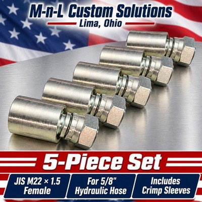 5 each JIS Metric Female 60° Cone Hydraulic Hose Fitting  M22x1.5 to 1/2'' Hose 