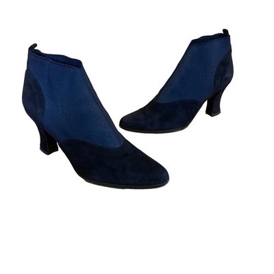 VINTAGE ANNE KLEIN NAVY BLUE SUEDE & STRETCH FABRIC ANKLE BOOTIES SIZE 7N