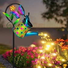 Solar Watering Can with Lights, Waterproof Solar Lantern with Butterfly Sheph...