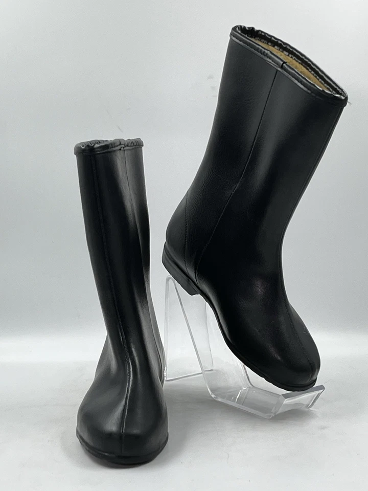 Vintage Kids Black Rubber Rain Boots Shearling Lined Size 10 Made In USA - Image 3 of 4