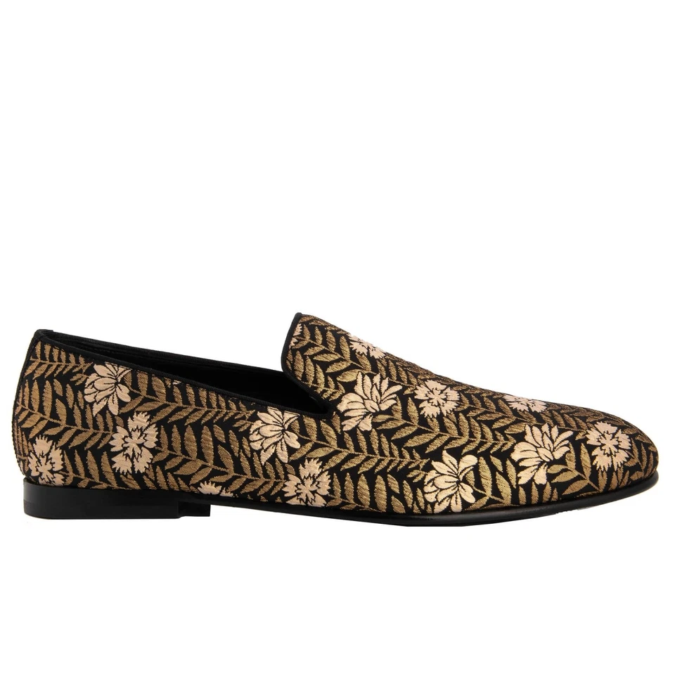 Zapatos Mocasines DOLCE & GABBANA Flor Jacquard AMALFI Dorado Negro Foto 3 de 4