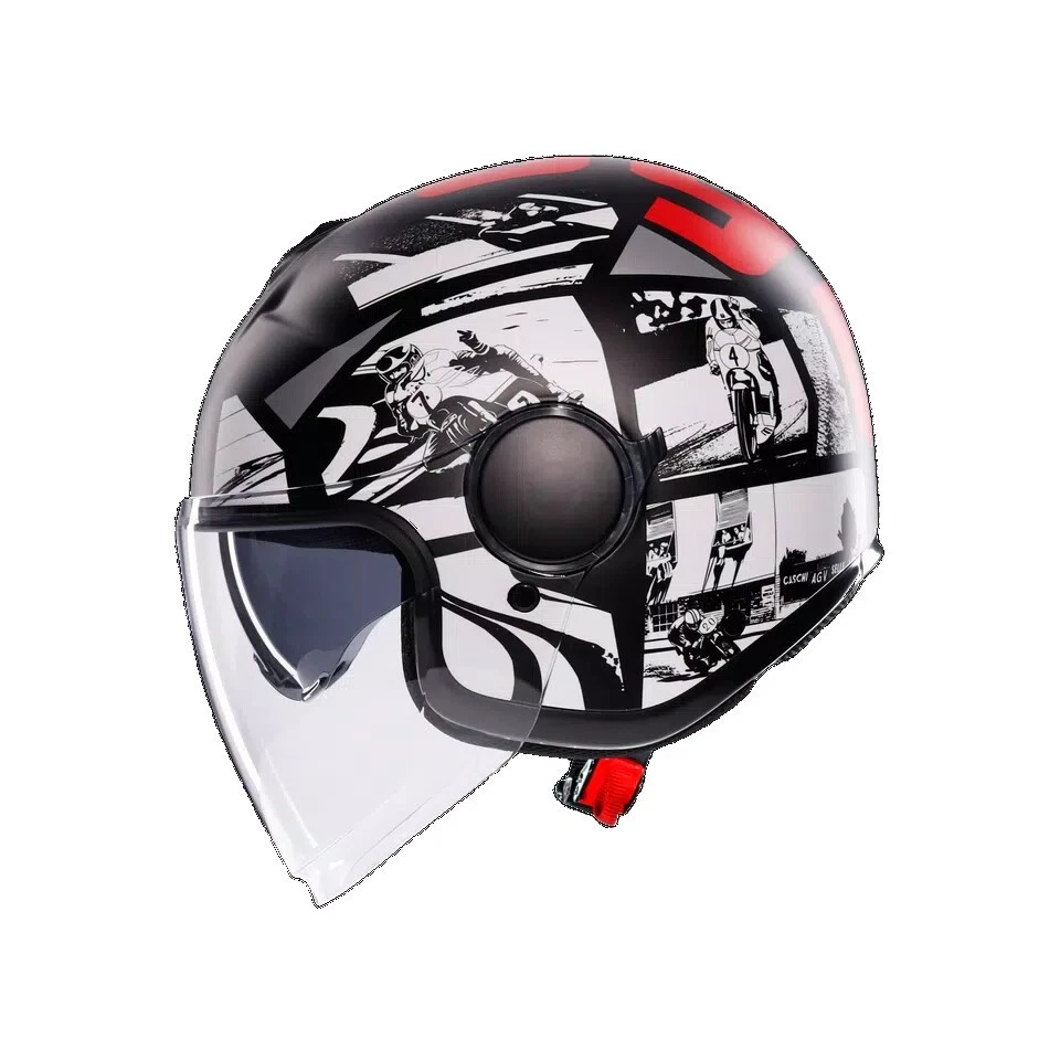 Casque Moto Jet Agv Eteres History Matt Noir Blanc Rouge - Photo 4/4