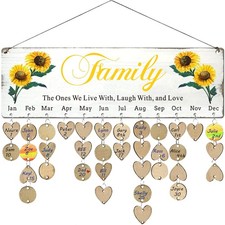 Wooden Birthday Reminder Calendar Board Family Birthdays Tracker Wall Hanging