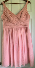 David's Bridal F15603 Chiffon Bridesmaid Dress V-Neck Ruched Short Pink 12 EUC