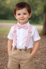 Toddler Boys Pink Suspenders Bow Tie Set Wedding Blush Pink Formal Outfit 0-5y