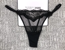 Victoria's Secret Very Sexy NWT Large Black Sheer Shine Adjustable Thong Panty