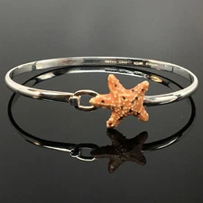 Sterling Silver STARFISH Bangle Bracelet ENAMEL Beach Jewelry WEDDING Bridesmaid