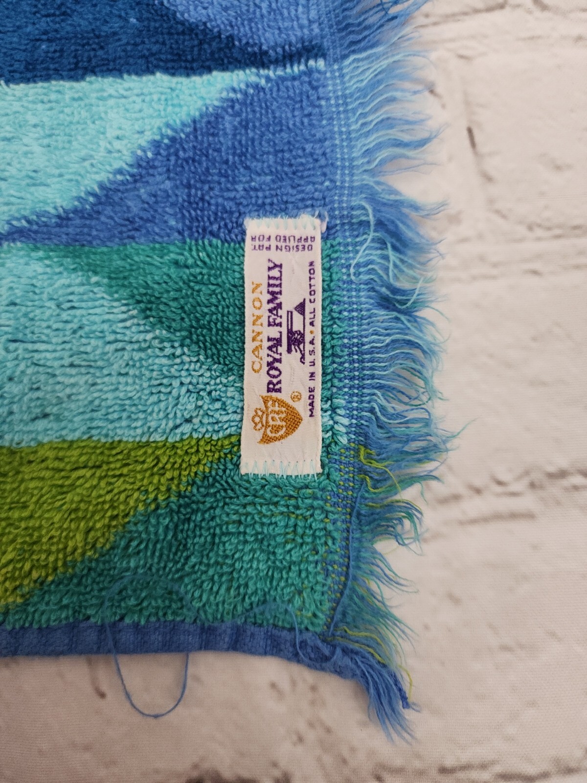 Vintage 70's Cannon Seven Seas Hand Towel RARE Blue Purple Green MCM Wavy