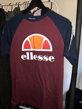 Image of Men Ellesse. Red/Burgundy Raglan Tee Shirt T-Shirt. Size XS. Extra Small.