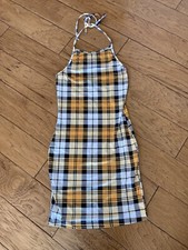 shein mini halter dress gold yellow plaid tie back Cher From Clueless Women’s XS