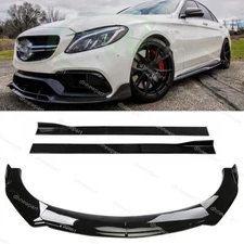 For Benz C200 C300 CLA Front Bumper Spoiler Body Kit / Side Skirt Gloss Black