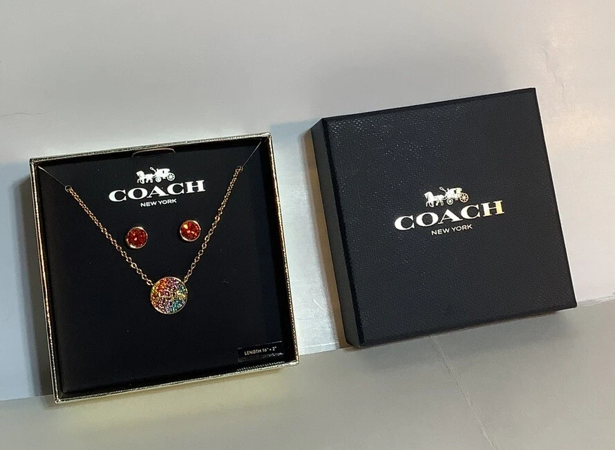 Nuovo Set Coach Oro Cristallo Arcobaleno Orecchini Arancione Regalo Bellissimi